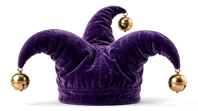 Purple Velvet Jester Hat with Gold Bells Isolated on White