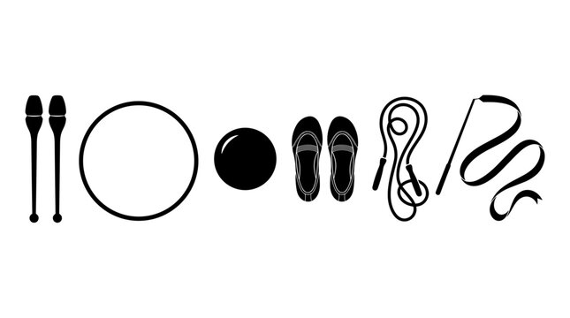 Rhythmic Gymnastics Equipment Icons Silhouette Set