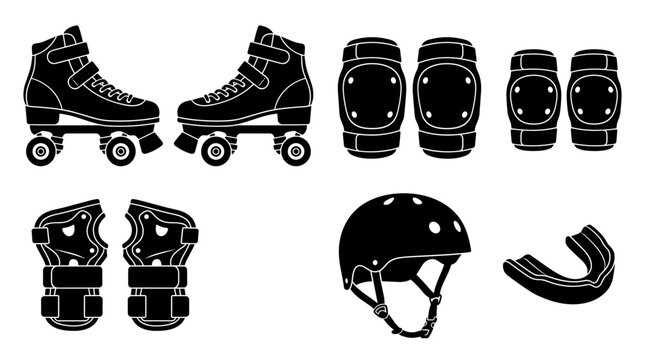 Roller Skating Safety Gear and Accessories Set Black Silhouette
