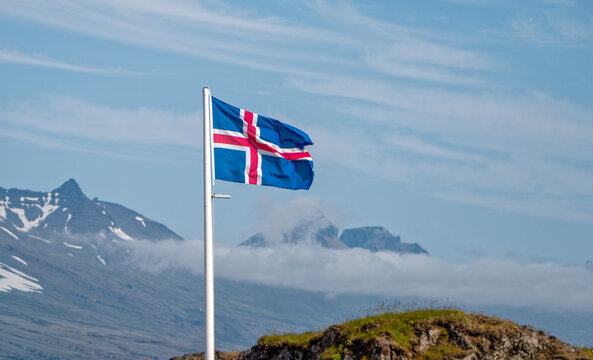 Icelandic Flag Over Dj&uacute;pivogur