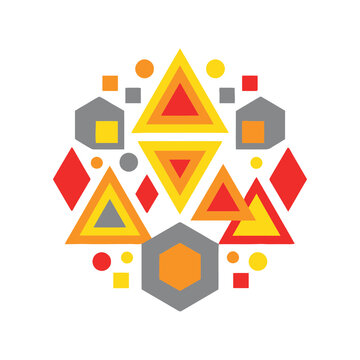 Geometric shapes pattern with triangles, squares, and circles