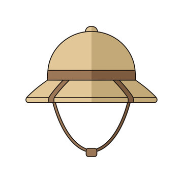 Illustration of a beige pith helmet with a chin strap.