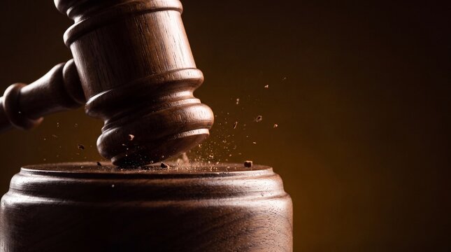 Wooden gavel striking sounding block, justice and legal decision