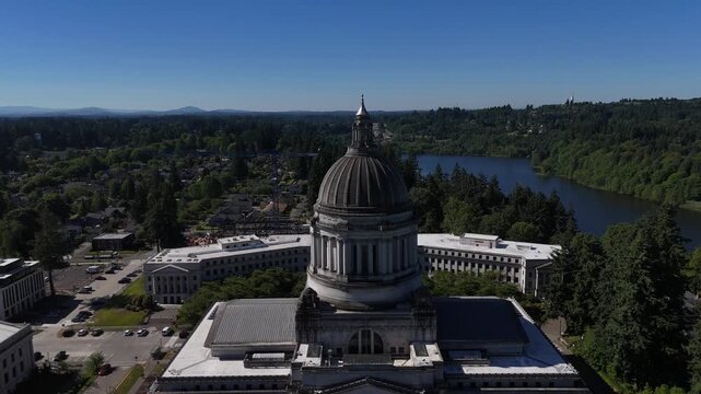 Washington State Capitol Building In Olympia Washington Aerial Drone 4K Video