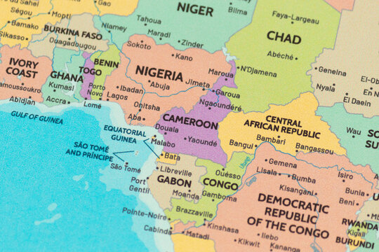 Close up view of cameroon on a modern political world map