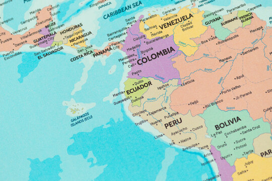 Close up view of ecuador on a modern political world map