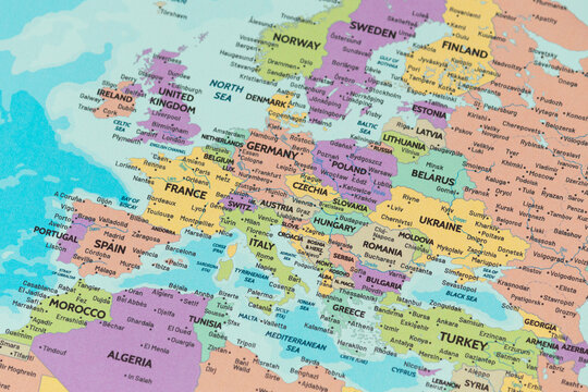 Detailed view of the central europe continent on a modern political map