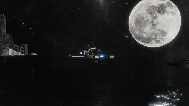 A science fiction scene in a fantasy world with spaceships and space stations.