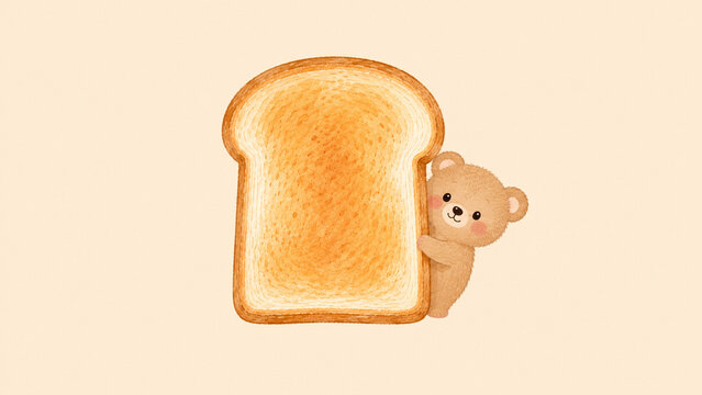 北欧風デザインのトーストから顔を出す子グマのイラスト
