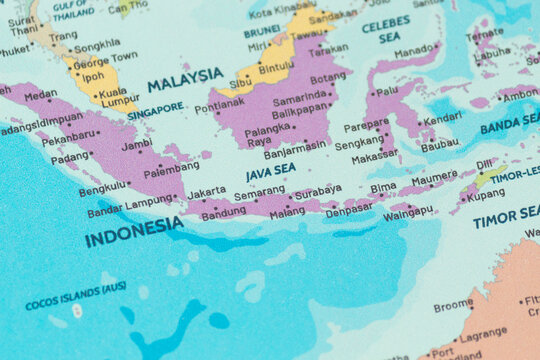 Close up view to the java sea region into a modern political map