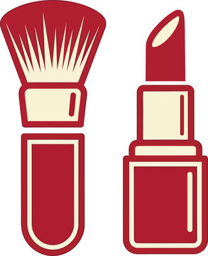 Makeup Brush and Lipstick Icon Set