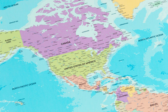 Detailed view of the north american continent on a modern political map