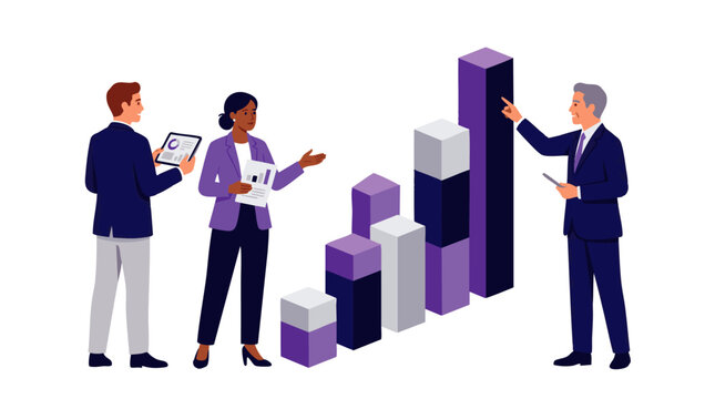 Professional business team with rising bar chart graphs, concept for corporate financial growth, company success and strategic marketing analysis