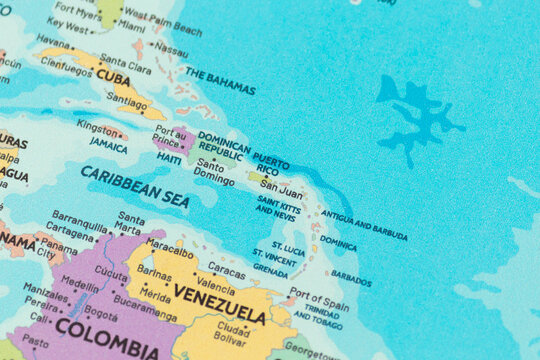 Close up view of puerto rico on a modern political world map