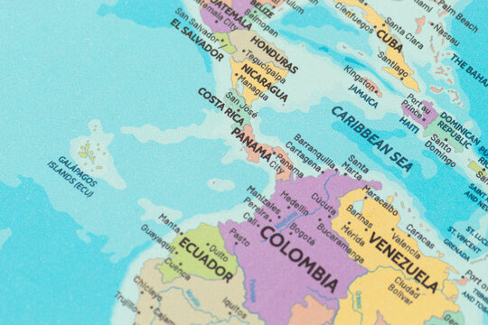 Close up view of panama on a modern political world map