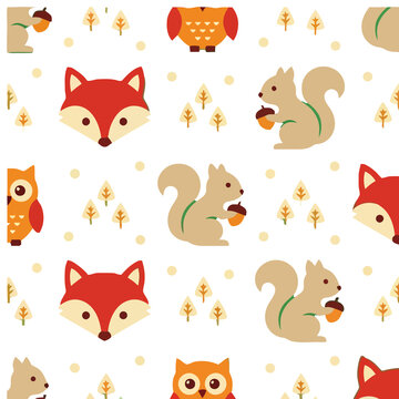 Cute cartoon forest animals seamless pattern