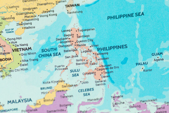 Close up view of philippines on a modern political world map