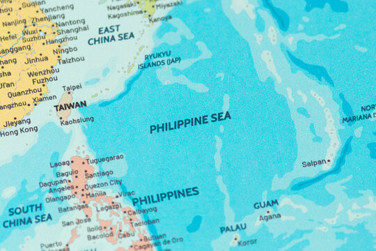 Close up view to the philippine sea region into a modern political map