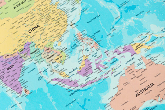 Detailed view of the south east asian region on a modern political map