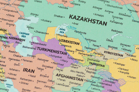 Close up view of uzbekistan on a modern political world map
