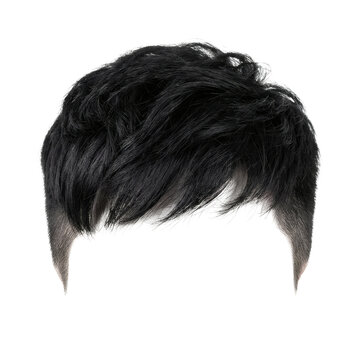 Modern black undercut hairstyle wig with textured, swept-back top and faded sides for creative design applications.