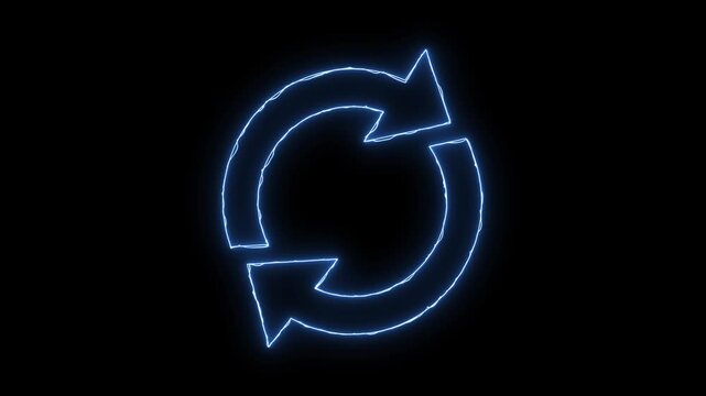 Sync arrows neon glowing refresh icon reload loop animation motion exchange synchronize update transfer isolated dark background