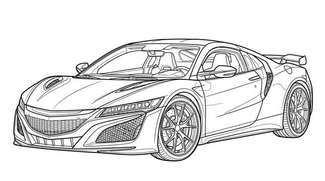 Modern Sports Car Sketch Isolated