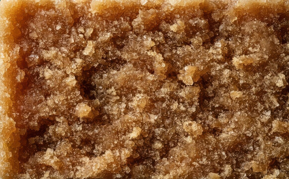 Macro close up of brown sugar block texture background for culinary design and sweet food ingredients background