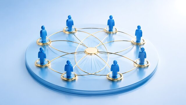 Corporate Team Networking And Connectivity Structure Hub On Blue Platform