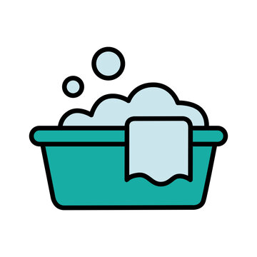 Washing Basin Washbowl with Soap Foam Line Vector Icon Illustration