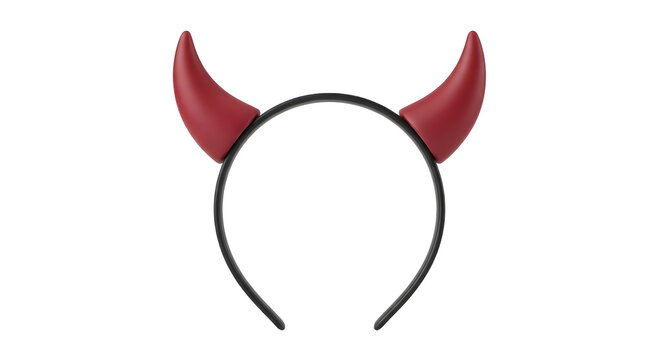 Red devil horns headband isolated on a black background, Halloween costume and party accessory.