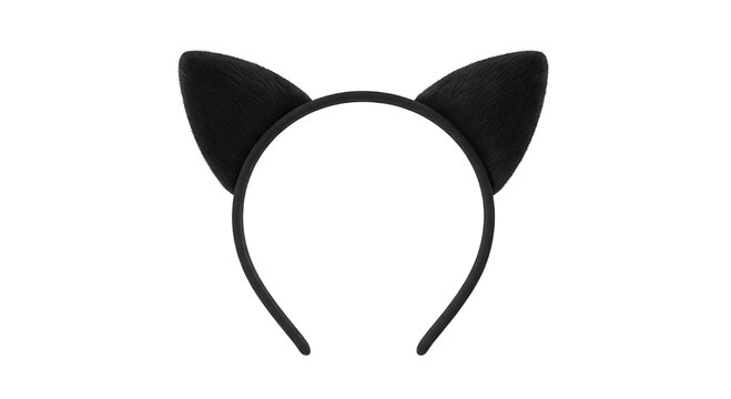 Black fluffy cat ears headband isolated on a black background, cute costume and party accessory.