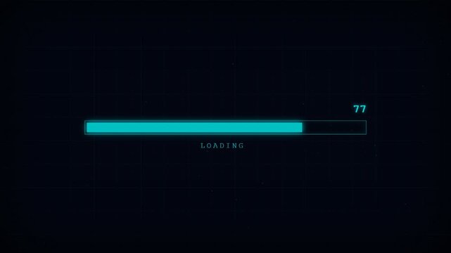 Neon glowing progress bar with digital percentage numbers, big data analysis and binary code transfer, concept for software loading screen and website interface development