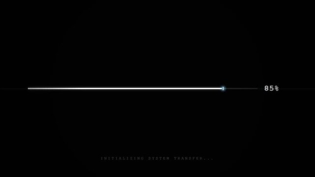 Minimalist digital loading bar with glowing progress percentage indicator, concept for big data processing, software update tracking and binary code loading interface