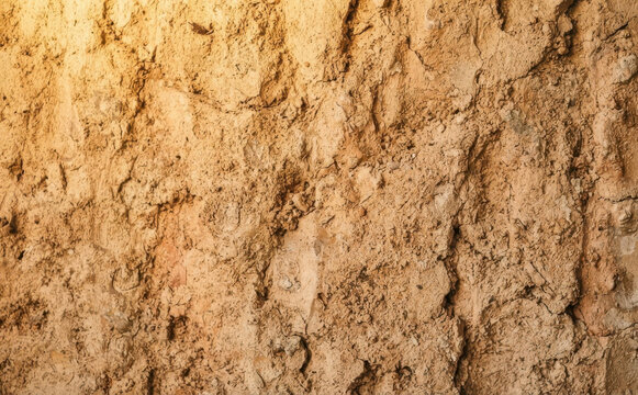 Rough textured mud wall background with earthy brown tones and ancient architectural design concept for interior decoration and rustic style photography