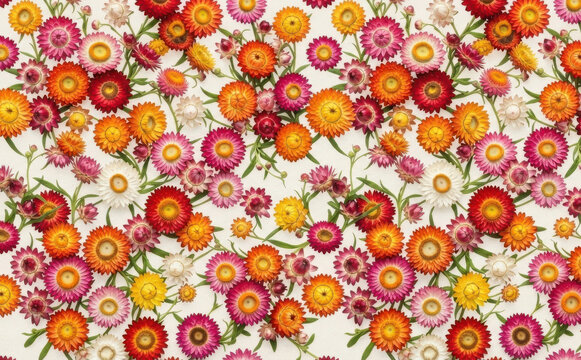 Floral pattern background with colorful strawflowers, beautiful botanical design for stationery, wrapping paper, and spring textiles