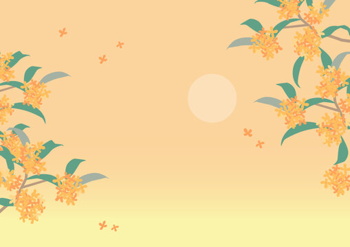 9月の夕暮れと金木犀のイラスト