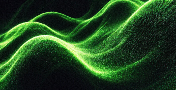 Neon green data visualization waves illustrating digital analytics trends on dark tech background