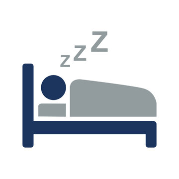 Sleeping Person in Bed Icon representing Rest Sleep and Hotel Stay
