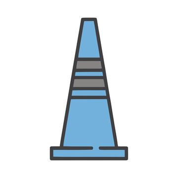 Blue traffic cone with gray bands isolated on transparent background