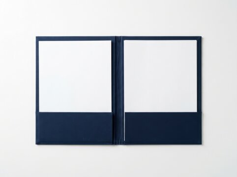 Open Navy Blue Document Folder with Blank White Paper