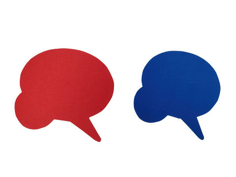 Red and blue speech bubble icons for communication and chat message design isolated on transparent background