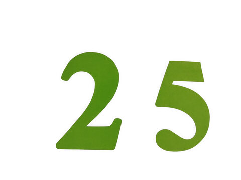 Green number twenty five isolated graphic element for design projects isolated on transparent background