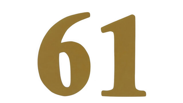Bold metallic gold number sixty one isolated on a plain dark brown background isolated on transparent background