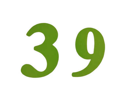 Green number thirty nine isolated symbol for design projects and graphic elements isolated on transparent background