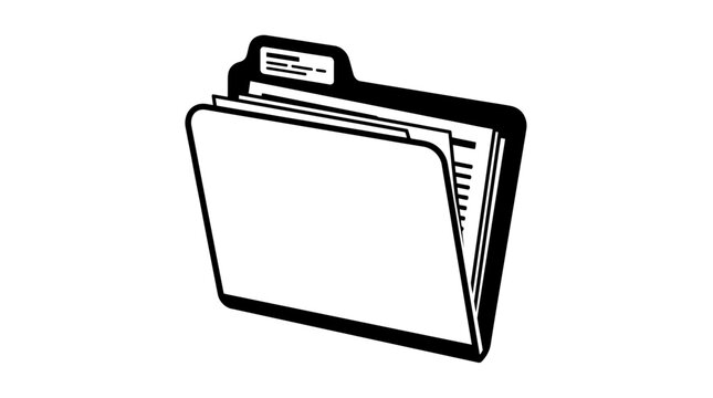 Black and white line art illustration of an open office file folder.