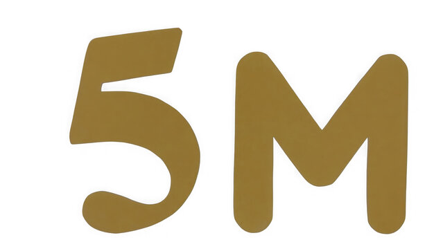Gold color 5m symbol standing for five million count or follower social media tag isolated on transparent background
