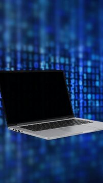 Laptop on binary background vertical