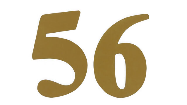 Bold gold number fifty six isolated element for graphic design and typography work isolated on transparent background