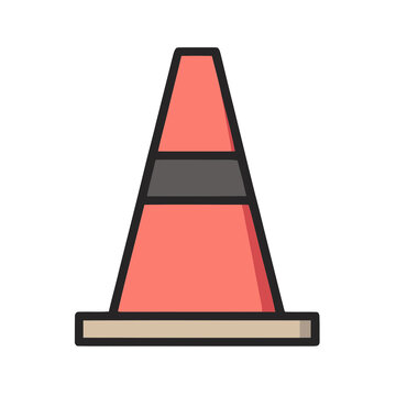 Orange traffic cone with black band isolated on transparent background